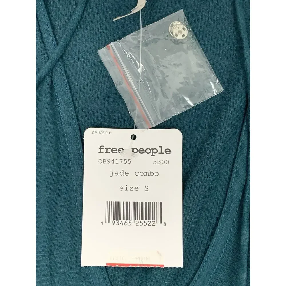 Free People Mix It Up Tunic Dress Balloon Sleeve Teal Blue Green Size S BNWT
